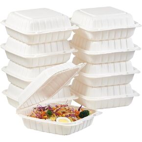 34 Pcs Clamshell Take out Containers with Lids Disposable Lunch Box 8''x 8'' Plastic Food Storage Containers To Go Meal Prep Packaging Catering Office Travel Restaurants Microwave Safe (White) in Saudi Arabia