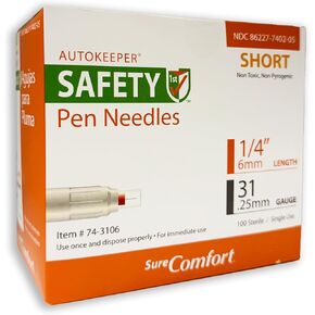 إبر قلم الأمان SureComfort قصيرة 31 جم × 6 مم (1/4 بوصة)، صندوق 100 قطعة in Kuwait