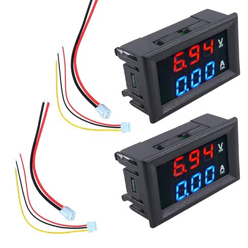 2PCs Voltage Current Tester,Compatible with 0.28" Digital Voltmeter Ammeter DC 100V 10A Dual LED Meter - 3-Bit Blue/Red Display with Connection Wires. in Saudi Arabia