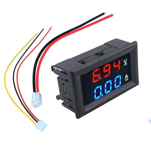 2PCs Voltage Current Tester,Compatible with 0.28" Digital Voltmeter Ammeter DC 100V 10A Dual LED Meter - 3-Bit Blue/Red Display with Connection Wires. in Saudi Arabia