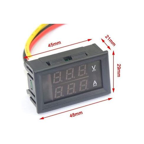 2PCs Voltage Current Tester,Compatible with 0.28" Digital Voltmeter Ammeter DC 100V 10A Dual LED Meter - 3-Bit Blue/Red Display with Connection Wires. in Saudi Arabia
