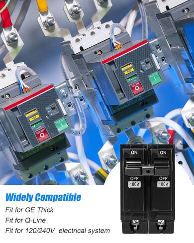 قاطع الدائرة THQL21100 100AMP، 10KAIC 120/240V مناسب لمراكز تحميل السلسلة السميكة GE Q-Line المناسبة للكهرباء العامة، الحماية المغناطيسية الحرارية، معيار التركيب ثنائي القطب in Kuwait