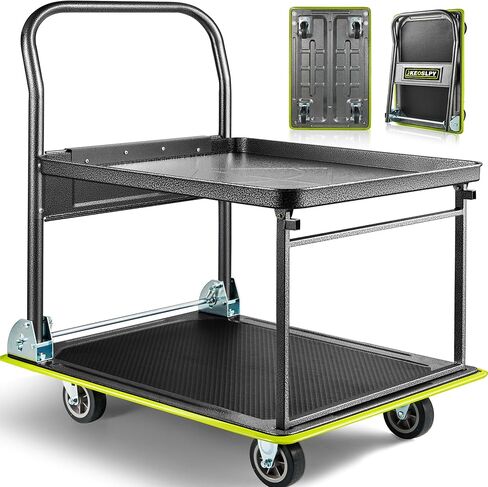 Upgraded Push Cart Dolly, 700lbs Foldable Platform Cart with Wheels, 2 Tier Heavy Duty Platform Truck, Moving Flatbed Cart for Warehouse, Garage, Workshop, Office 28.75" x 18.5" x 34" in Saudi Arabia