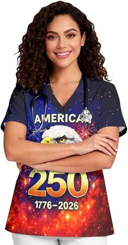 Scrub Tops Women Short Sleeve V-Neck Holiday Printed Medical Nurse Uniforms Scrub Tops Shirt with Pockets in Saudi Arabia