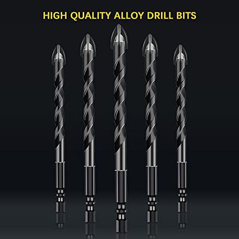 Masonry Drill Bit Set, 10PCS Carbide Tip, Hex Shank for Tile, Brick, Glass, Plastic, Porcelain, Marble, Wood, Ceramic Wall, Mirror, for DIY Home Improvement, Professional in Saudi Arabia