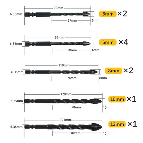 Masonry Drill Bit Set, 10PCS Carbide Tip, Hex Shank for Tile, Brick, Glass, Plastic, Porcelain, Marble, Wood, Ceramic Wall, Mirror, for DIY Home Improvement, Professional in Saudi Arabia