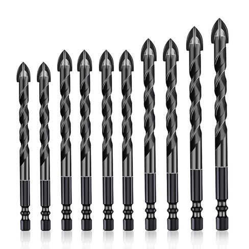 Masonry Drill Bit Set, 10PCS Carbide Tip, Hex Shank for Tile, Brick, Glass, Plastic, Porcelain, Marble, Wood, Ceramic Wall, Mirror, for DIY Home Improvement, Professional in Saudi Arabia