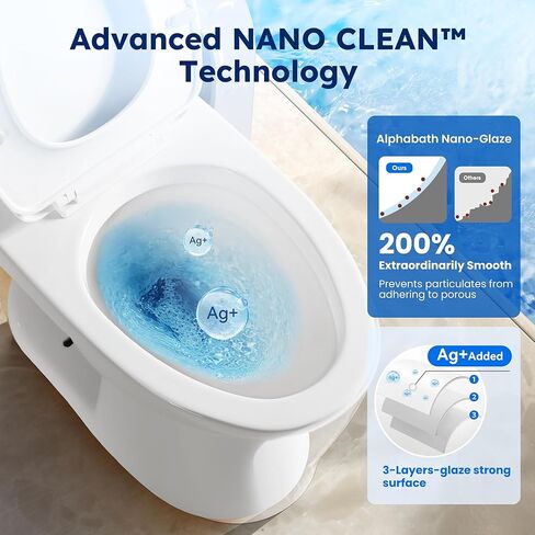 360° TSUNAMI Flush One-piece Toilet: 17.3" ADA Height, Nano Self-Cleaning, WaterSense/MAP/CUPC Certified, 0.8/1.28 Gal Dual Flush-Water saving, Elongated Bowl & Soft-Close Seat,12" Rough-In in Saudi Arabia