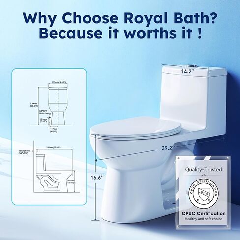 360° TSUNAMI Flush One-piece Toilet: 17.3" ADA Height, Nano Self-Cleaning, WaterSense/MAP/CUPC Certified, 0.8/1.28 Gal Dual Flush-Water saving, Elongated Bowl & Soft-Close Seat,12" Rough-In in Saudi Arabia