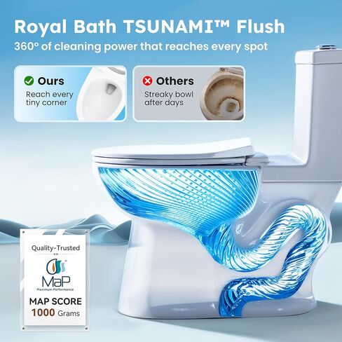 360° TSUNAMI Flush One-piece Toilet: 17.3" ADA Height, Nano Self-Cleaning, WaterSense/MAP/CUPC Certified, 0.8/1.28 Gal Dual Flush-Water saving, Elongated Bowl & Soft-Close Seat,12" Rough-In in Saudi Arabia