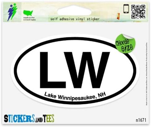 LW Lake Winnipesaukee NH Oval Vinyl Car Bumper Window Sticker 3" x 2" in Saudi Arabia