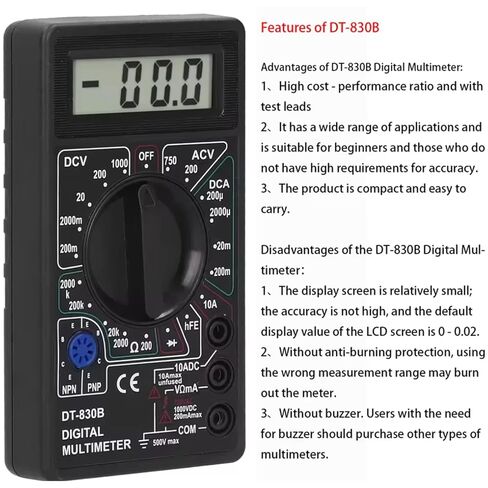 Digital Multimeter Tester, DT830B Electrical Voltmeter Ammeter Portable Volt Multi Meter Car Battery Tester Circuit Tester in Saudi Arabia