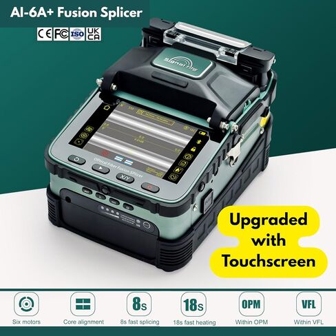 AI-6A+ مجموعة أدوات الربط بالألياف الضوئية ذات مستوى الإدخال مع شاشة تعمل باللمس OPM VFL، محاذاة أساسية بـ 6 محركات، جهاز ربط الألياف FTTH للمبتدئين والمقاولين الصغار، 8 ثوانٍ، 18 ثانية للحرارة in Kuwait