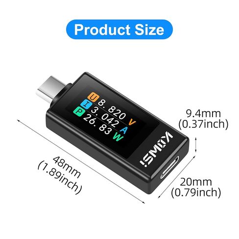 جهاز اختبار عداد الطاقة USB C، كاشف شاحن سريع من النوع C مع شاشة ملونة، مقياس رقمي متعدد 360 وات 30 فولت 12 أمبير لبنك الطاقة والهاتف والكمبيوتر المحمول والشاحن واختبار الكابلات in Kuwait