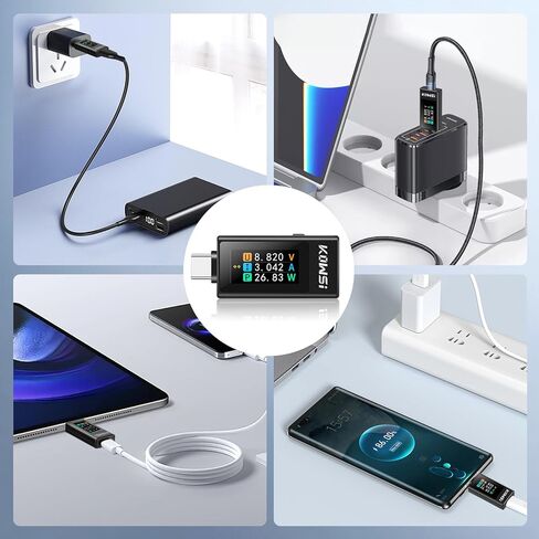 جهاز اختبار عداد الطاقة USB C، كاشف شاحن سريع من النوع C مع شاشة ملونة، مقياس رقمي متعدد 360 وات 30 فولت 12 أمبير لبنك الطاقة والهاتف والكمبيوتر المحمول والشاحن واختبار الكابلات in Kuwait