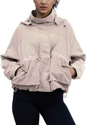 PESION Womens Waterproof Plaid Rain Jacket, Lightweight Windproof Outdoor Trench Coat Windbreaker with Removable Hood in Saudi Arabia