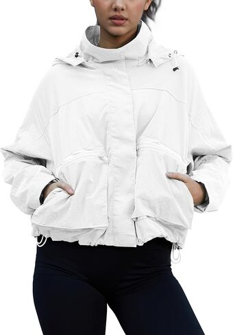 PESION Womens Waterproof Plaid Rain Jacket, Lightweight Windproof Outdoor Trench Coat Windbreaker with Removable Hood in Saudi Arabia