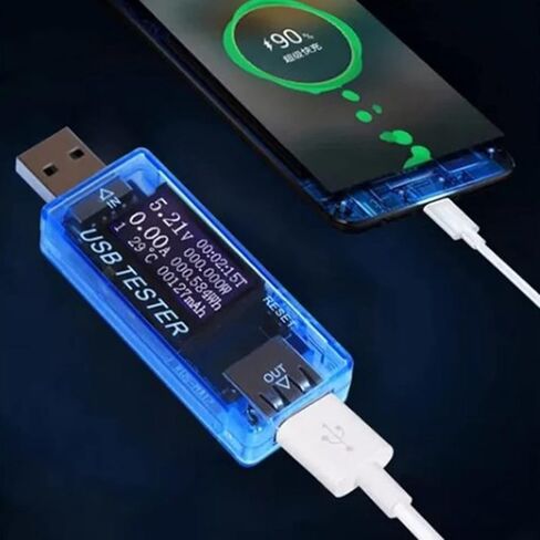 USB Tester Current Voltage Capacity Timing Power Wh Temperature Display USB Voltmeter Blue with Voltage, Current, Capacity Display Defend Your Devices in Saudi Arabia