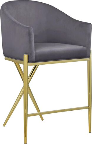 Meridian Furniture 867Saddle-C Xavier Collection مقعد منجد مخملي مع أرجل معدنية ذهبية متينة، وردي، 23.5 بوصة عرض × 22.5 بوصة عمق × 38 بوصة ارتفاع in Kuwait