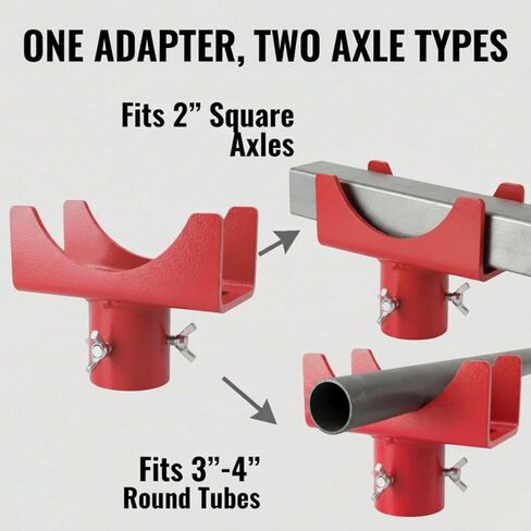2-in-1 Bottle Jack Adapter with Triple-Lock for 3"/4" Round & 2" Square Axle Tubes - Universal Wobble-Free Fit for 2T-12T Bottle Jacks, Heavy Duty 1/4" Steel Saddle for RV, Truck, Trailer in Saudi Arabia