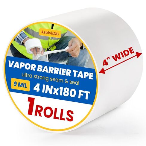 3 Rolls Vapor Barrier Tape, White Moisture Barrier Tape for Crawl Spaces, Polyethylene Tape for Underlayment, Waterproof Seam Tape for Insulation, Plastic Liners (4" x 180 ft Each Roll) in Kuwait
