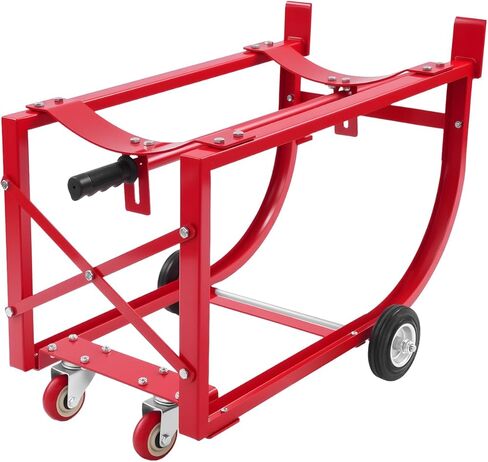 55 Gallon Drum Cradle, 600lbs Capacity Oil Drum Cart Rack with 4 Wheels and Retractable Drawbar, Steel Round Drum Handling Cradle for Workshops, Factories, Warehouses in Saudi Arabia