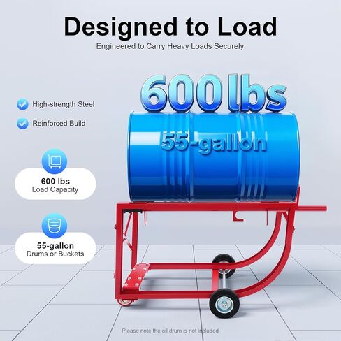 55 Gallon Drum Cradle, 600lbs Capacity Oil Drum Cart Rack with 4 Wheels and Retractable Drawbar, Steel Round Drum Handling Cradle for Workshops, Factories, Warehouses in Saudi Arabia