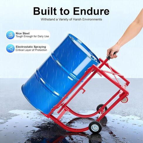 55 Gallon Drum Cradle, 600lbs Capacity Oil Drum Cart Rack with 4 Wheels and Retractable Drawbar, Steel Round Drum Handling Cradle for Workshops, Factories, Warehouses in Saudi Arabia