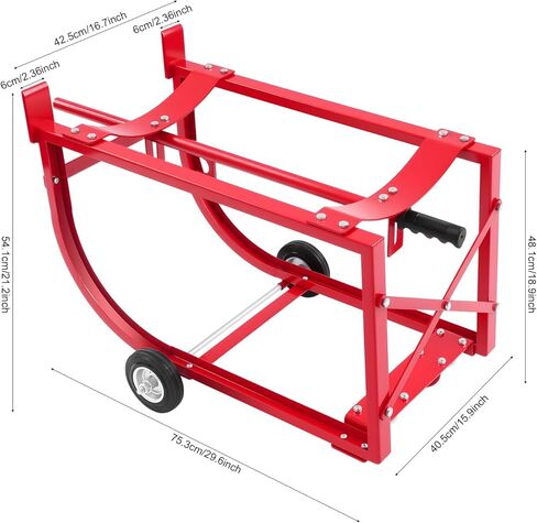 55 Gallon Drum Cradle, 600lbs Capacity Oil Drum Cart Rack with 4 Wheels and Retractable Drawbar, Steel Round Drum Handling Cradle for Workshops, Factories, Warehouses in Saudi Arabia