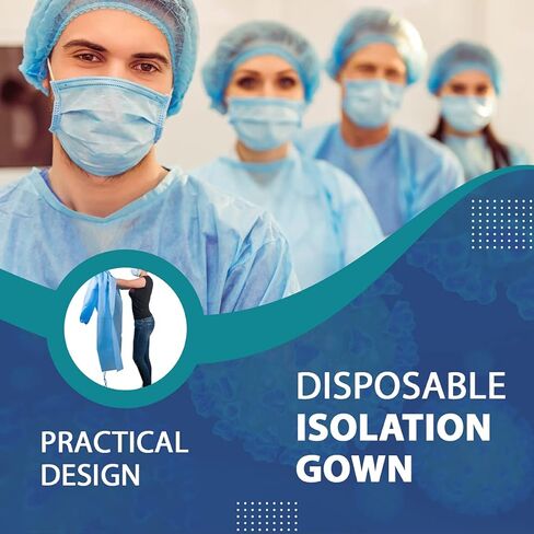 أثواب عزل للاستعمال مرة واحدة من MEDICAL NATION - 10 عبوات من أثواب معدات الحماية الشخصية من المستوى 2 يمكن التخلص منها - طول الركبة باللون الأزرق، غير منسوج، للأسنان، أثواب طبية - مقاومة للسوائل وخالية من اللاتكس، مقاس عالمي in Kuwait