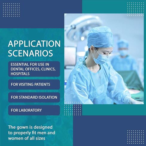 أثواب عزل للاستعمال مرة واحدة من MEDICAL NATION - 10 عبوات من أثواب معدات الحماية الشخصية من المستوى 2 يمكن التخلص منها - طول الركبة باللون الأزرق، غير منسوج، للأسنان، أثواب طبية - مقاومة للسوائل وخالية من اللاتكس، مقاس عالمي in Kuwait