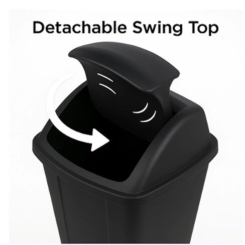 Kitchen Trash Can, 13 Gallon Plastic Garbage Bin with Swing Top Lid, Black in Saudi Arabia