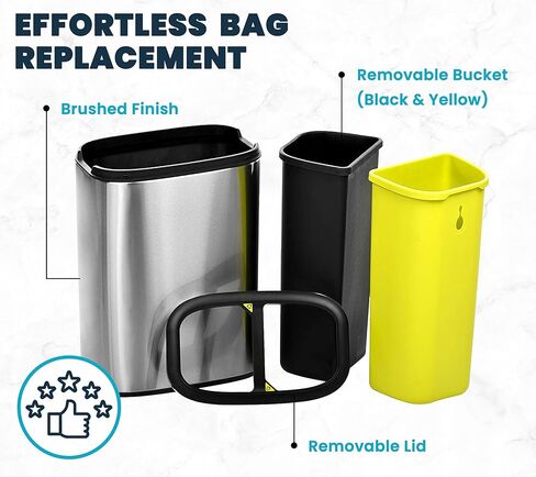 Alpine 40 Liter / 10.5 Gal Slim Dual Trash Can and Recycling Bin - Modern Stainless Steel Double Garbage Can, Two Compartment Trash Can Open Top, Removable Lid & Liners for Kitchen, Office, Bathroom in Saudi Arabia