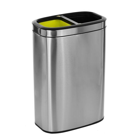 Alpine 40 Liter / 10.5 Gal Slim Dual Trash Can and Recycling Bin - Modern Stainless Steel Double Garbage Can, Two Compartment Trash Can Open Top, Removable Lid & Liners for Kitchen, Office, Bathroom in Saudi Arabia