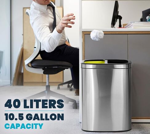 Alpine 40 Liter / 10.5 Gal Slim Dual Trash Can and Recycling Bin - Modern Stainless Steel Double Garbage Can, Two Compartment Trash Can Open Top, Removable Lid & Liners for Kitchen, Office, Bathroom in Saudi Arabia