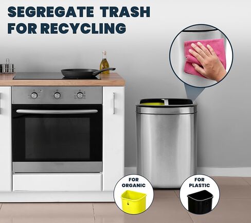 Alpine 40 Liter / 10.5 Gal Slim Dual Trash Can and Recycling Bin - Modern Stainless Steel Double Garbage Can, Two Compartment Trash Can Open Top, Removable Lid & Liners for Kitchen, Office, Bathroom in Saudi Arabia
