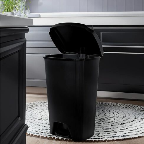 Kitchen Trash Can, 12.1 Gallon Plastic Step Garbage Bin with Foot Pedal Lid, Black in Saudi Arabia