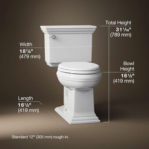 KOHLER K-3817-U-0 Memoirs Stately Comfort Height Two-Piece Elongated 1.28 Gpf Toilet with Aquapiston Flush Technology, Insuliner Tank Liner and Left-Hand Trip Lever, White in Saudi Arabia