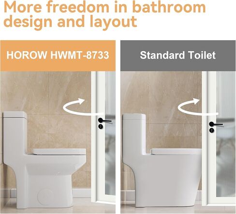 HOROW HWMT-8733 مرحاض صغير الحجم قطعة واحدة للحمام، مرحاض حديث قوي وهادئ مزدوج التدفق، مرحاض خشن مقاس 12 بوصة ومقعد إغلاق ناعم، 25 بوصة عمق × 13.4 بوصة عرض × 28.4 بوصة ارتفاع، أبيض in Kuwait