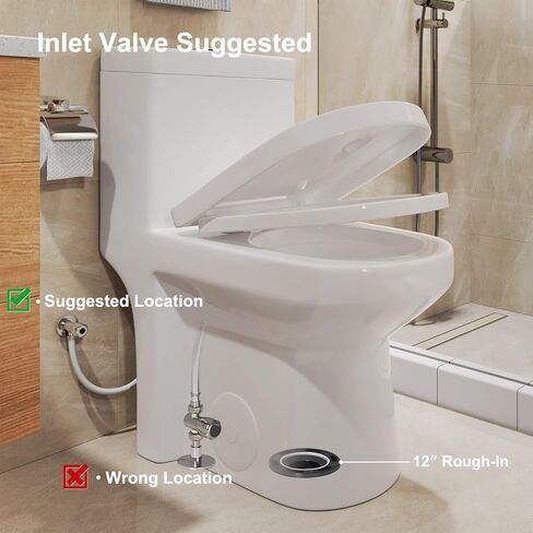 HOROW HWMT-8733 مرحاض صغير الحجم قطعة واحدة للحمام، مرحاض حديث قوي وهادئ مزدوج التدفق، مرحاض خشن مقاس 12 بوصة ومقعد إغلاق ناعم، 25 بوصة عمق × 13.4 بوصة عرض × 28.4 بوصة ارتفاع، أبيض in Kuwait