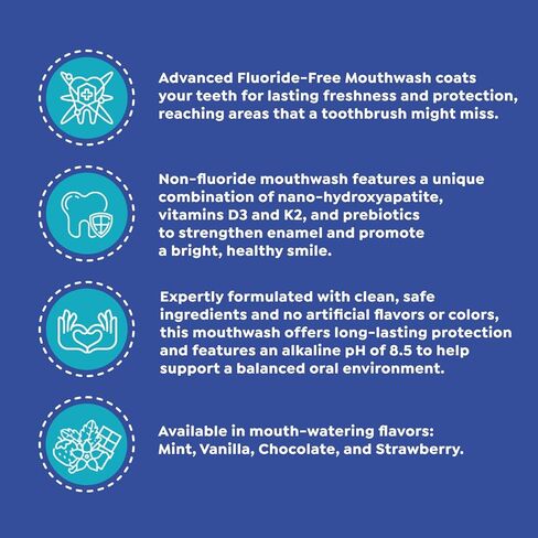 SuperMouth® Fluoride-Free Mouthwash – Nano-Hydroxyapatite, Vitamins D3 & K2, Prebiotics, Alkaline pH 8.5, Alcohol-Free, Freshens Breath, Safe Clean Ingredients, 4 Flavor Options in Saudi Arabia