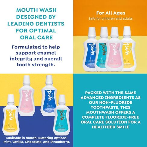 SuperMouth® Fluoride-Free Mouthwash – Nano-Hydroxyapatite, Vitamins D3 & K2, Prebiotics, Alkaline pH 8.5, Alcohol-Free, Freshens Breath, Safe Clean Ingredients, 4 Flavor Options in Saudi Arabia