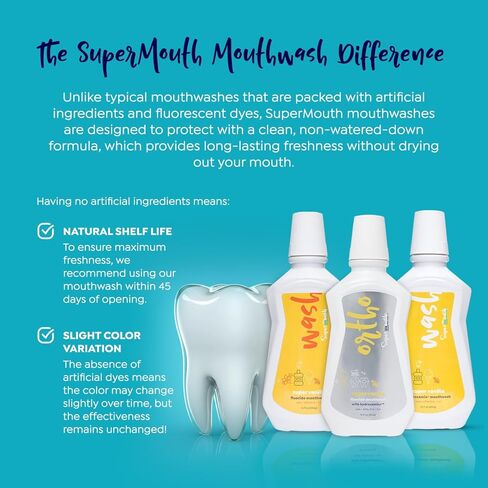 SuperMouth® Fluoride-Free Mouthwash – Nano-Hydroxyapatite, Vitamins D3 & K2, Prebiotics, Alkaline pH 8.5, Alcohol-Free, Freshens Breath, Safe Clean Ingredients, 4 Flavor Options in Saudi Arabia