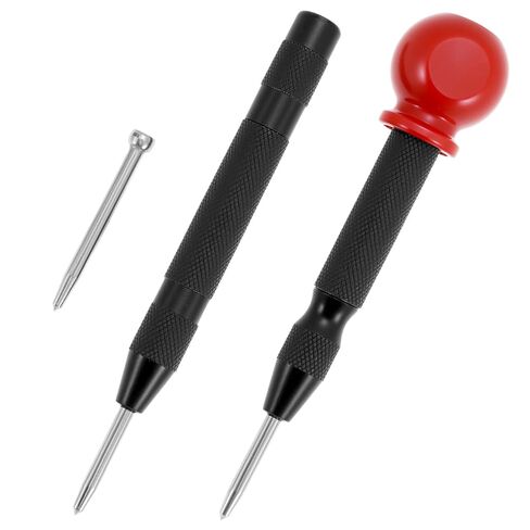 QWORK Automatic Center Punch Set, Adjustable Spring Loaded Metal Marking Tool with Extra Replacement Tip S2 Steel Center Hole Punch for Wood Metal Plastic Glass and Emergency Window Breaking in Saudi Arabia