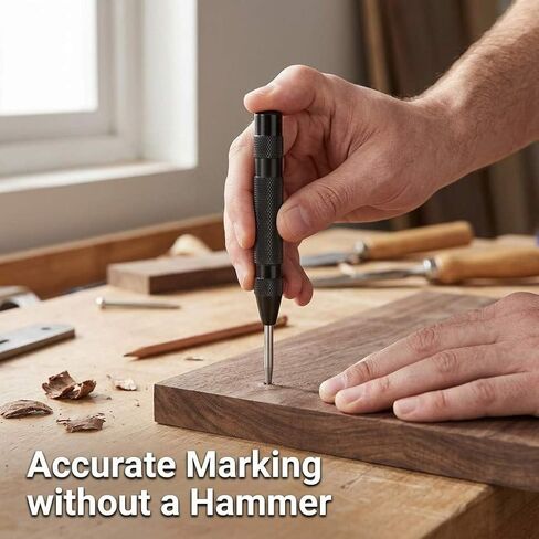 QWORK Automatic Center Punch Set, Adjustable Spring Loaded Metal Marking Tool with Extra Replacement Tip S2 Steel Center Hole Punch for Wood Metal Plastic Glass and Emergency Window Breaking in Saudi Arabia