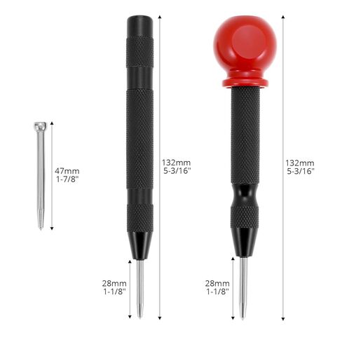QWORK Automatic Center Punch Set, Adjustable Spring Loaded Metal Marking Tool with Extra Replacement Tip S2 Steel Center Hole Punch for Wood Metal Plastic Glass and Emergency Window Breaking in Saudi Arabia