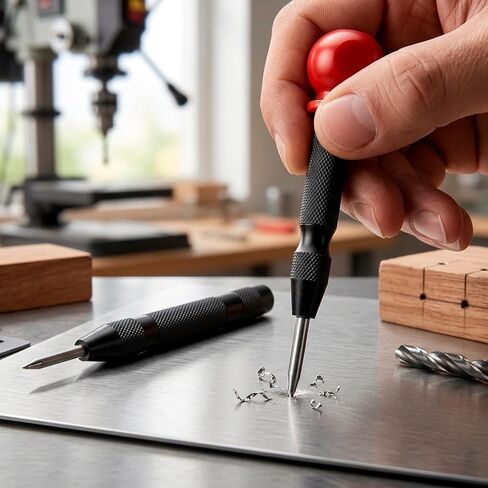 QWORK Automatic Center Punch Set, Adjustable Spring Loaded Metal Marking Tool with Extra Replacement Tip S2 Steel Center Hole Punch for Wood Metal Plastic Glass and Emergency Window Breaking in Saudi Arabia