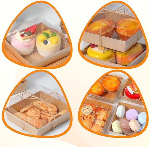 Grevosea 50 Pack Square Charcuterie Boxes with Clear Lids, To Go Paper Mini Charcuterie Box, Disposable Food Containers for Sandwich Cookie Sushi Cake Slice and Strawberries Brown in Saudi Arabia