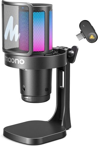 ميكروفون لاسلكي MAONO DGM20W للكمبيوتر الشخصي، ميكروفون USB مكثف لبث الألعاب مع إلغاء الضوضاء وكتم الصوت السريع، التحكم في الكسب، RGB، البرامج، ميكروفون سطح المكتب للكمبيوتر لجهاز PS5 Twitch Discord in Saudi Arabia