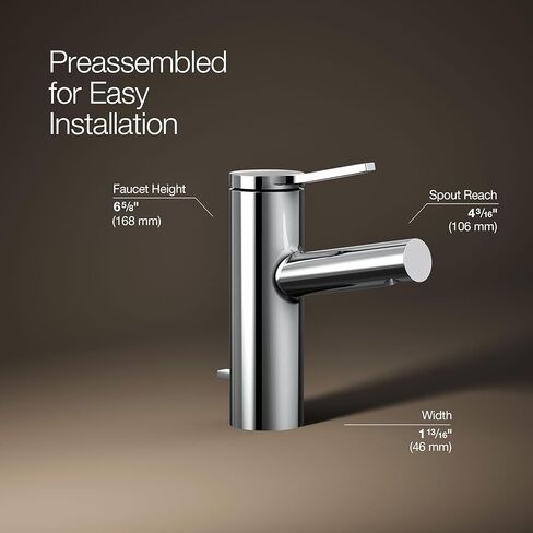 KOHLER K-99491-4-CP Elate Single-Handle Bathroom Sink Faucet, Pop-Up Drain, 1.2 GPM, Single Lever Handle, Sleek Design, Polished Chrome in Saudi Arabia